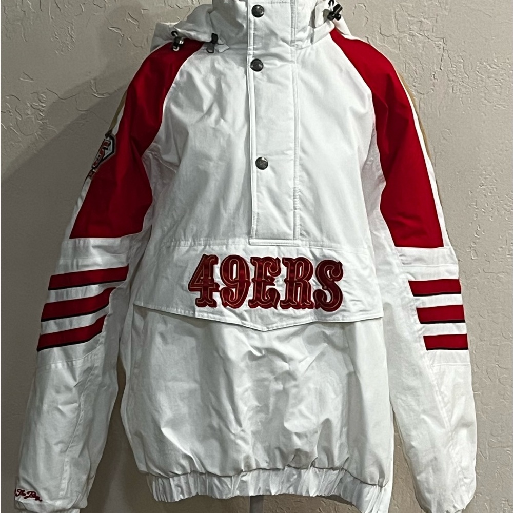 NWT 49ers White and Red Hooded Pullover Jacket
